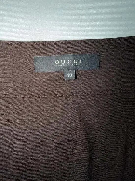 Gucci Brown Wool Wrap Skirt with Leather Trim & Gold Hardware Size 40
